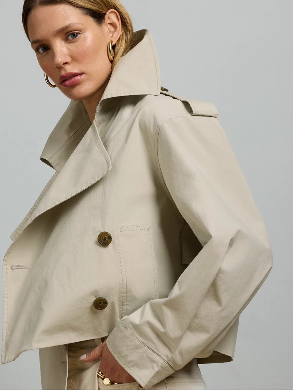 AE77 Premium Cropped Utility Trench Coat NWT Small - Picture 3 of 5